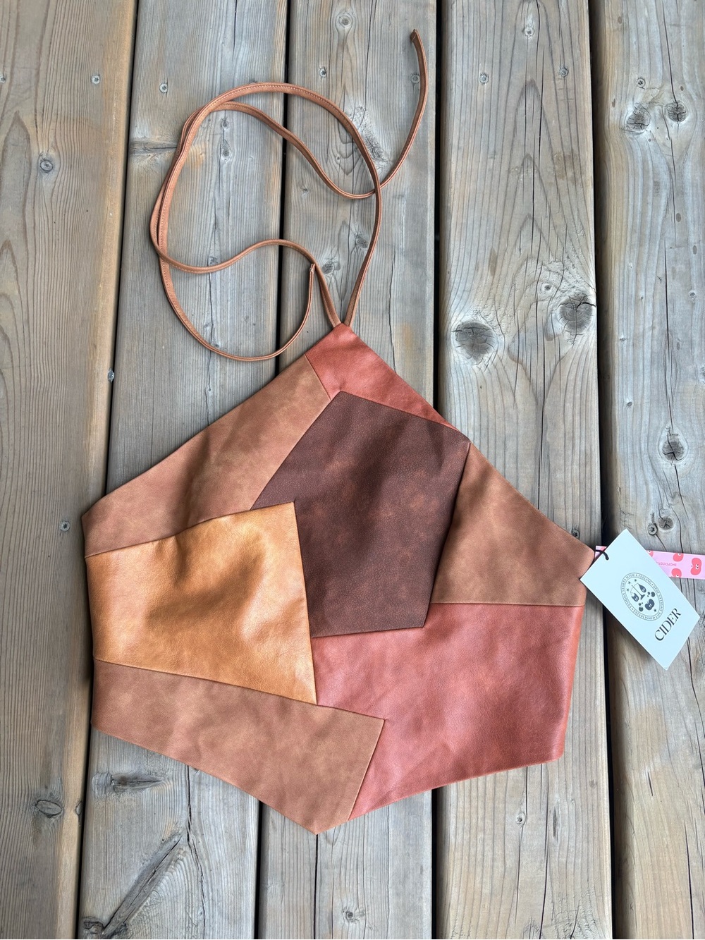 Cider Patchwork Halter Top in Brown, Tan, Rose-Brown- western style